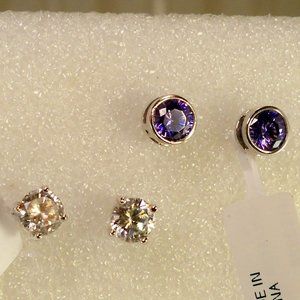New Charles Winston Purple Cubic Zirconia Silver 2 Pears Earrings